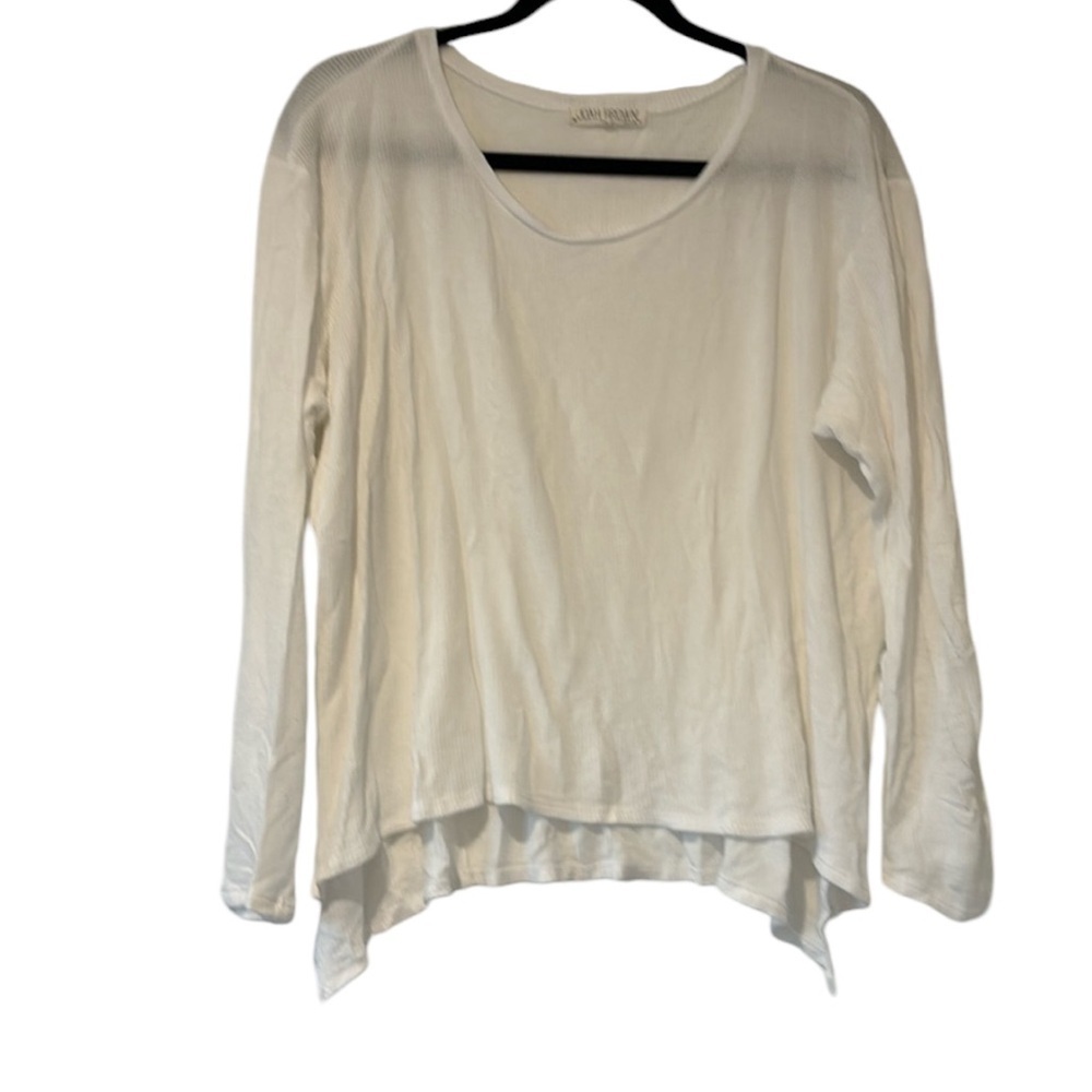 Joah Brown White Waffle Knit Oversized Slouchy Long Sleeve Shirt - Picture 1 of 4